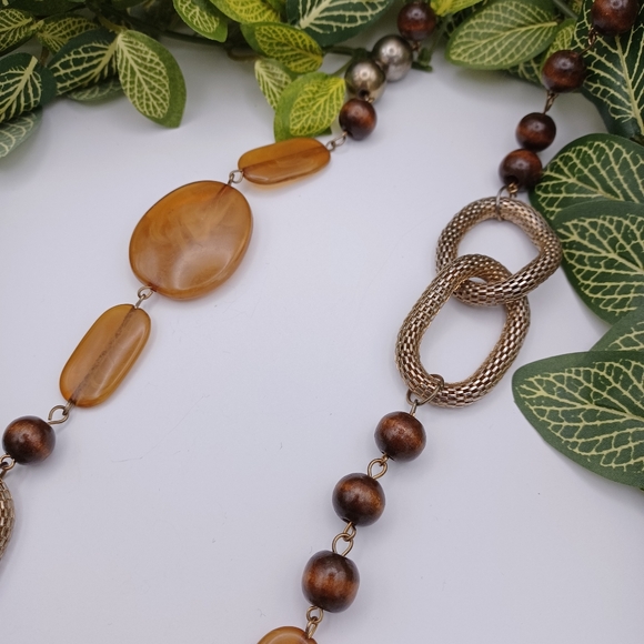 Earthy Brown and Bronze Long Statement Necklace - Picture 9 of 10